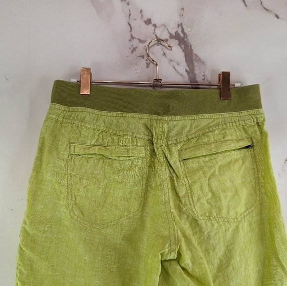 Toad & Co Shorts Womens Small Linen Roll Bermuda Pull On Elastic Chartreuse - Picture 6 of 11